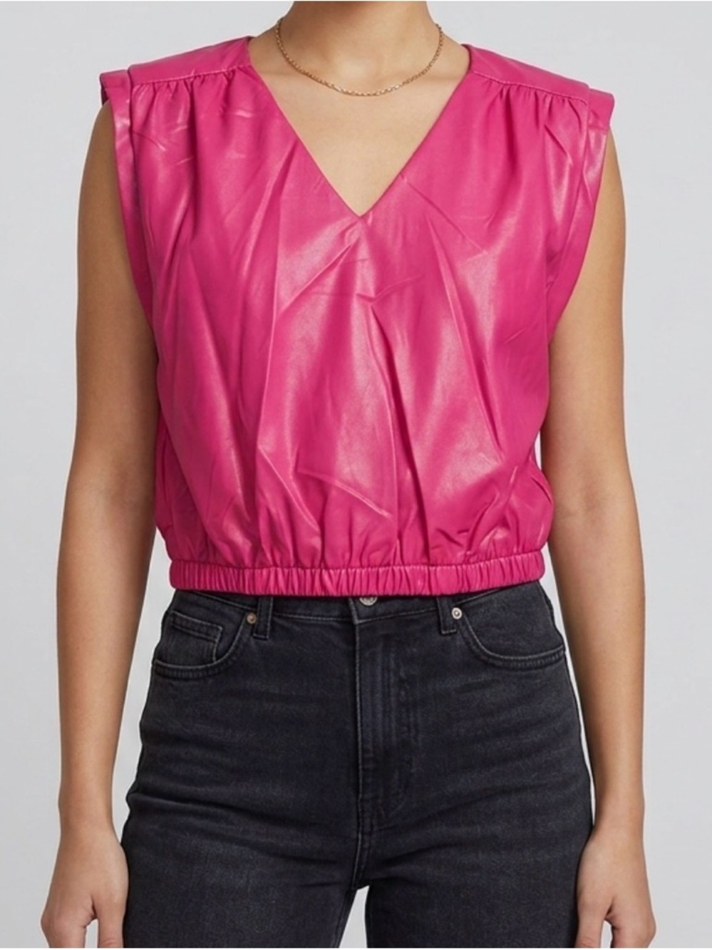 NWT- Blue B Collection Pink Faux Leather V-neck Vest women’s size large